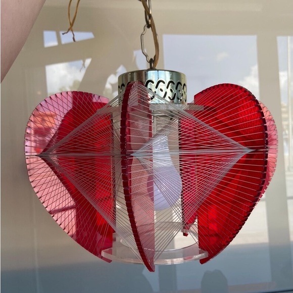 Vintage light fixture hanging red acrylic string atomic Paul Secon style - Picture 3 of 8